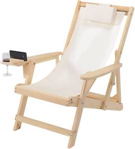 lot 66858 image: Jiallo Romantic Collection Canvas Sling Chair with Cup and Wine Holder in NaturalBeige