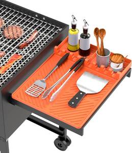 lot 66859 image: Silicone Grill Mat 16x11.5, BBQ Griddle Tools Mat with Drip Pad, Spatula Mat for Outdoor Kitchen Counter, Gifts for Men (Orange)