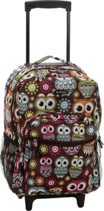lot 66861 image: Rockland Double Handle Rolling Backpack 17 - Owl Print