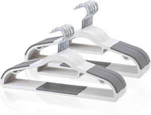 lot 66865 image: Hangers for Clothes Heavy Duty Plastic Cloth Hanger with Non-Slip Design, 0.2 Inches Thick, 360°Swivel Hook Space Saving Wardrobe Organizer for Closet, Shirts, Pants, Skirt, Coat (24, White)