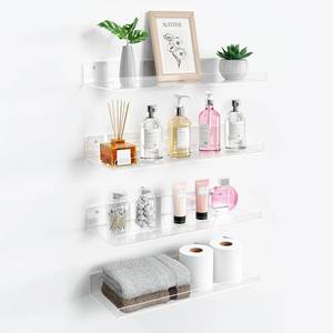 lot 66870 image: Upsimples 4 Pack 15x6 Inches Acrylic Bathroom Shelves for Wall, Floating Bathroom Shelves Over Toilet, Storage Shelf for Toilet Paper, Towels and Toiletries, Clear