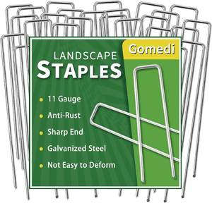 lot 66879 image: Landscape Staples 10 Inch 120 Pack, Garden Stakes Galvanized Garden Staples 11 Gauge, Plant Cover Stakes for Lawn Weed Barrier