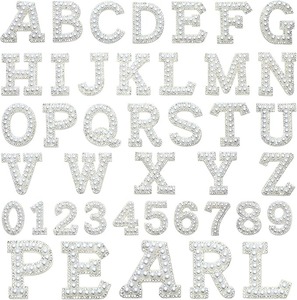lot 9229 image: 36-Pc White Pearl & Chenille Letter & Number Patches