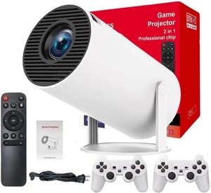 lot 3704 image: Portable Mini Game Video Projector, 30,000 Preloaded Games, Android TV 11.0 Smart Projector, 360 ANSI, WiFi & Bluetooth, 1080P HD, Ideal for Home Theater, Gaming.