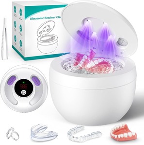 lot 3706 image: Ultrasonic Retainer Cleaner Machine, 45kHz Ultrasonic Dentures Cleaner for Night Guards, Braces, Aligner, Toothbrush, Jewelry and More, 200ML Capacity, White