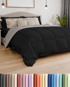 lot 3732 image: Queen Size, Black & Light Grey Alternative Down Comforter - Warm, Lightweight & Breathable Hotel Quality Bedding Set for Men, Women, Kids & Teens