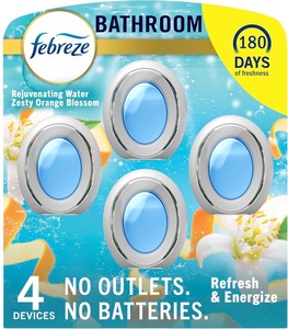 lot 3735 image: Febreze Bathroom Air Freshener, Odor-Fighting, Plug In Alternative, Air Fresheners for Home, Bathroom, & Kitchen, Closet Air Fresheners, Pet & Litter Box Odor Fighter, Refresh & Energize Scent, 4ct