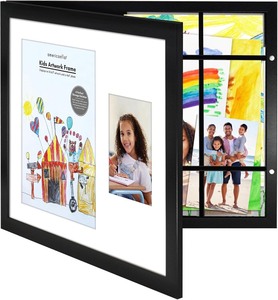 **Retail $41.99** Americanflat Kids Art Frame with Two Openings and Storage - Use as 8.5x11 Picture Frame for Kids Art Display and One 4x6 Photo - My Mini Masterpiece - Changeable Display - Black
