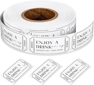 lot 2944 image: 2000 PCS  Single Ticket Roll, ENJOY A DRINK - 2 x 1 Tickets for Classroom Incentives, Parties, Fundraisers, Special Events, (White Tickets)
