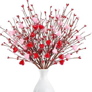 lot 2953 image: 6 PCS Artificial Twig Branches with Red and Pink Heart Shaped Berries, Made of High Quality Foam with a Durable Iron Wire Inside the Stem Allowing You to Bend and Adjust Them for the Perfect Look,