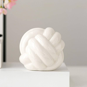 lot 2964 image: Modern Ceramic Line-Texture Decorative OrnamentTable Statue (4 x 4 approx.) (Color White)