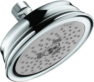 lot 2931 image: Hansgrohe Croma 100 Classic 5-inch Showerhead Easy Install Classic 3-Spray Full, Pulsating Massage, Intense Turbo Easy Clean with QuickClean in Chrome