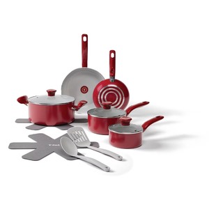 ** Retail $99.99** T-Fal 12pc Simply Cook Ceramic Cookware Set: Nonstick, Red, Ergonomic Handles, Tempered Glass Lids, Oven-Safe, Rust-Resistant