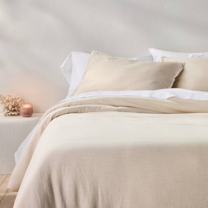 lot 2433 image:  Retail $199.99 KingCalifornia King Heavyweight Linen Blend Comforter & Sham Set Natural - Casaluna Rayon & Cotton, Hidden Quilting, Zip Closure