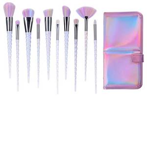 10pc. Unicorn Makeup Brushes with Colorful Bristles Unicorn Horn Shaped Handles