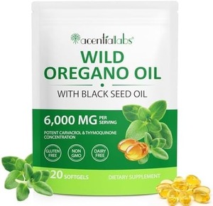lot 10939 image: Oil of Oregano Softgels 6000mg, 120 Count  2 in 1 Formulated with Black Seed Oil 200mg, Oregano Oil Capsules, High Carvacrol & Thymoquinone for Immune Support  Non-GMO, Gluten-Free