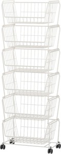 Stackable Metal Storage Carts, Dual Use Shelf for Kitchen Fruit Vegetable Baskets with Wheels, Storage Rack for Living Room, Home & Office, Standard White 6 Tiers