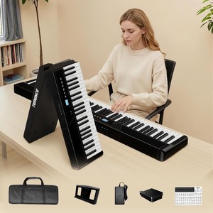 lot 3752 image:  Retail $379.99 TERENCE V50 Portable 88 Key Weighted Keyboard,Upgraded Foldable Keyboard Piano 88 Keys with 215W Speakers,Touch-Sensitive Panel,Video&Audio Recording,MIDI,Pedal Support for Beginners&Advancer(Black)
