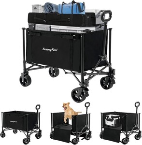 ** Retail $79.99** SUNNYFEEL Wagon Cart Foldable, Standard Borderless Version Collapsible Wagon with 220 LBS Max Load, Up to 120L Foldable Grocery Cart with Side Opened for Outdoor, Garden & Camping,Black