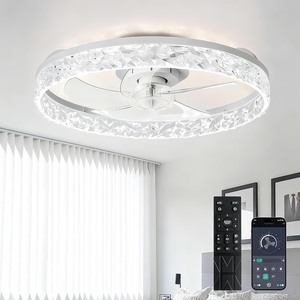 lot 3758 image: Depuley Ceiling Fans with Lights and Remote 20 Modern Low Profile Flush Mount LED Ceiling Fan for Bedroom App Control - White Crystal Bladeless Fandelier for Living Room Kitchen Dimmable DC Motor