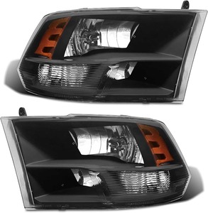 lot 3759 image: for 2009-2018 Dodge Ram Headlight Assembly compatible with 2009-2018 Ram 15002010-2018 Ram 2500 3500 Black Housing Amber Reflector Headlamp Replacement Left and Right