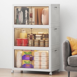 lot 3761 image: Extra Large Stackable Storage Bins, 48QT3 Tier Storage Bins with Lids, Folding Storage box with Doors and Wheels, Collapsible Plastic Drawers for Home, Garage, Office (3, White, Medium)