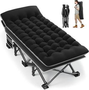 lot 3765 image: Portable Camping Cot, 32 Extra Wide Camping Cots for Adults with Thick Mattress, Heavy Duty Sleeping Cot Holds Up to 600LBS, Cots for Sleeping, Rv, Beach, Patio, Office Naps(Black)