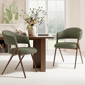 lot 3766 image: COLAMY Dining Chairs Set of 2, Modern Fabric Upholstered Dining Room Kitchen Side Chairs with Iron Legs, Open Back and Padded Seat, for Living RoomRestaurantCafe, Green