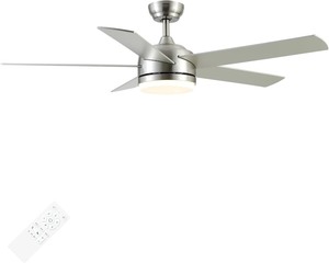 lot 3770 image: YUHAO 52 Inch Brushed Nickel Ceiling Fan with Light and Remote Control.Noiseless,Dimmable,3CCT,6 Speeds Reversible, DC Ceiling Fans for Indoor or Covered Outdoor