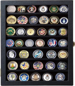 lot 3771 image: JackCube Design Military Challenge Coins & Casino Poker Chip and Medals Pins Badges Ribbons Display Case 7 Tiers Black Rack Cabinet Holder Shadow Box Acrylic Door - MK375A (NO KEY)
