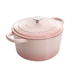 lot 3787 image: Crock Pot Artisan 7qt Round Dutch Oven with Lid Pink Cast Iron, Ergonomic Handle, Oven-Safe to 500°F, Hand Wash