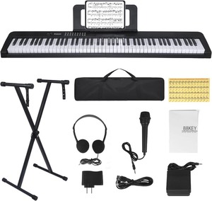 lot 3793 image: 88 Key Piano Keyboard, Electric Digital Piano with Semi Weighted Keys, Keyboard Piano with Sustain Pedal, Power Supply, Stand, Carrying Case, Headphones, USB-MIDI Compatibility, for Beginner Adults