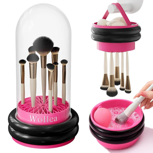 lot 11003 image: 3-in-1 Makeup Brush Cleaner, Dryer & Storage Case  Silicone Cleaning Pad with Dust-Proof Cover  Beauty Brush Organizer