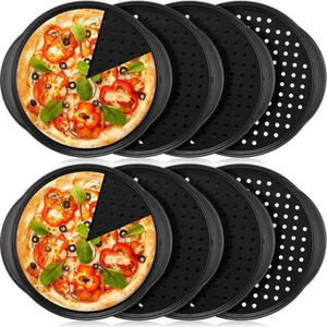 lot 11005 image: 8 Pack Perforated Pizza Pans  12 Non-Stick Carbon Steel Pizza Baking Trays with Handles  Crispy Crust Bakeware Set