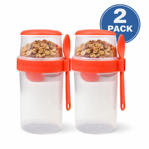 lot 11014 image: 2 Pack On-the-Go Cereal Cups with Spoon  Portable Breakfast Containers with Divided Milk & Cereal Design  Snap-On Lid
