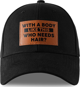 lot 11017 image: Funny Bald Dad Hat  Black Baseball Cap with Leather Patch With a Body Like This Who Needs Hair Adjustable Mens Hat