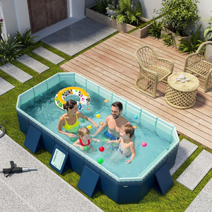 lot 11033 image: Foldable Non-Inflatable Hard Shell Swimming Pool for Kids, Adults & Dogs  Collapsible Outdoor Pool with Drain (116 x 66 x 21)