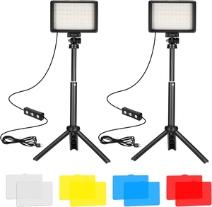 lot 11035 image: 2 Pack USB LED Video Light Kit with Tripods  Dimmable Panel Lights with Color Filters for Photography, Streaming & Content Creation