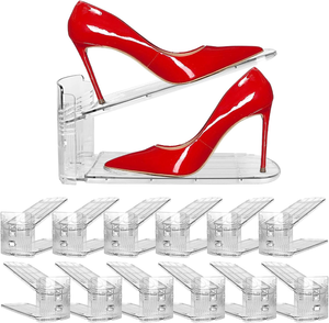 lot 11037 image: 10 Pack Adjustable Shoe Slot Organizers  Space Saving Clear Shoe Stackers for Closet Storage