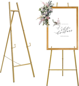 lot 11038 image: Gold Metal Display Easel Stand  Adjustable Iron Floor Easel for Signs, Mirrors & Artwork (19.6 x 58.2 x 18.1)