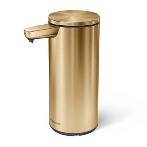 lot 2455 image: simplehuman 9 oz. Touch-Free Automatic Rechargeable Sensor Liquid Soap Dispenser, Brass Stainless Steel SpotWipe Clean, Lithium Ion Battery Color Brass