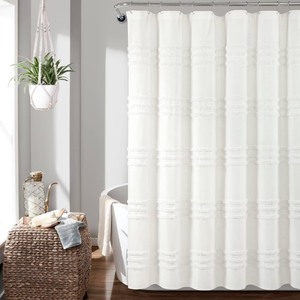 lot 2468 image:  Retail $52.99 72x72 Boho Kendra Tufted Yarn Dyed Eco Friendly Recycled Cotton Shower Curtain White - Lush Dcor