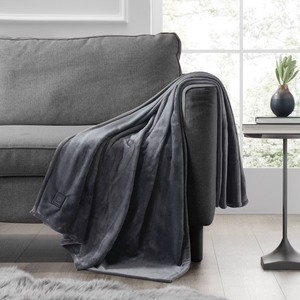 lot 2472 image: Brookstone Heated Solid Plush Throw Gray
