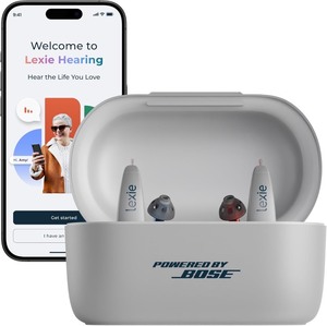 ** Retail $899.99** Lexie B2 Plus Powered by Bose - Self-Fitting Rechargeable OTC Hearing Aids for Mild to Moderate Hearing Loss in Adults and Seniors - Clear Sound - Wireless Charging Case - Bluetooth-Enabled - Gray