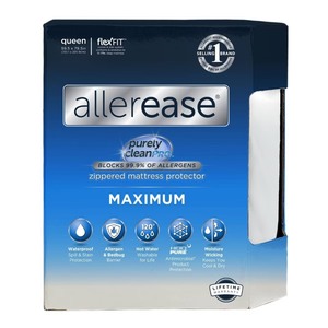 lot 2482 image: Allerease Queen Maximum Waterproof Allergy and Bedbug Protection Zippered Mattress Protector White, 17 Depth, Moisture-Wicking