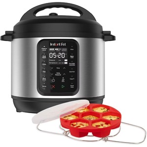 lot 2493 image: Instant Pot 6qt 9-in-1 Pressure Cooker Bundle Exclusive Bonus Silicone Pan with Lid, Rice & Multi Cooker, Stainless Steel