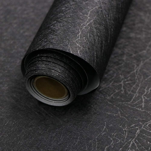lot 2977 image: Black Silk Wallpaper, Peel and Stick, 15.7 x 393.7 Embossed Self Adhesive Black Contact Paper, Removable Vinyl, Textured Wall Paper