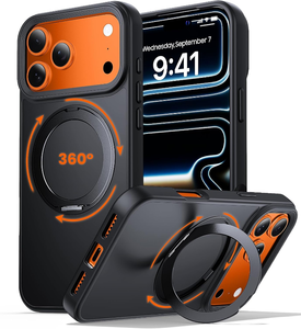 lot 2979 image: Case for iPhone 17 Pro Max with 360 Rotating O Kick-Stand, MagSafe Compatible, Military Drop Protection, Raised Protection for Camera Lens (Matte Black)