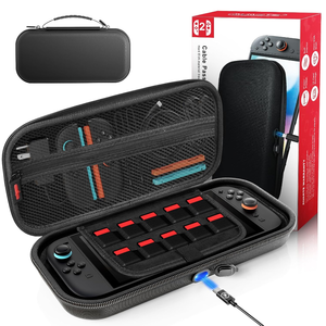 lot 2983 image: Protective, Travel Carrying Case for Nintendo Switch 2OriginalOLED Consoles with 10 Game Card Storage Pockets, and Zippered Mesh Interior Pocket for Accessory Storage (Carbon Black)