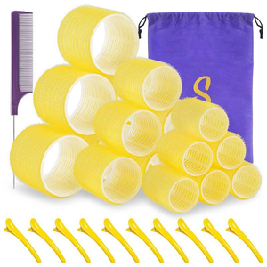 lot 2989 image: 18 Pcs - Self Grip Hair Roller Set, 3 Size Rollers, Hair Clips & Comb for DIY Salon Hairdressing Curlers (Yellow)